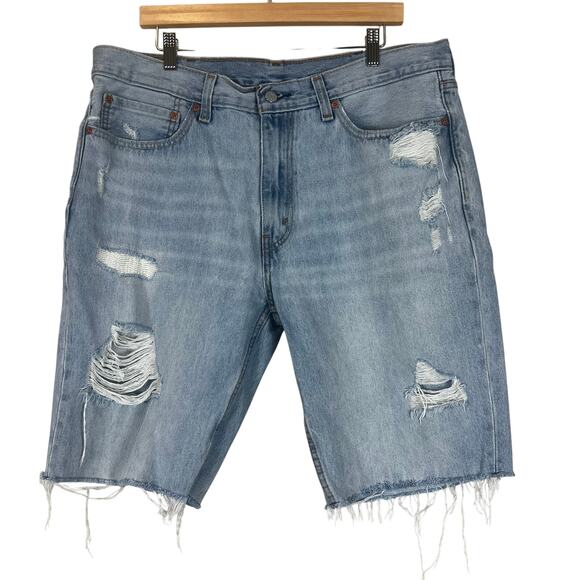 Levi's 511 Jean Short Mens 38 Light Wash Denim Distressed Raw Hem Streetwear - Picture 1 of 5